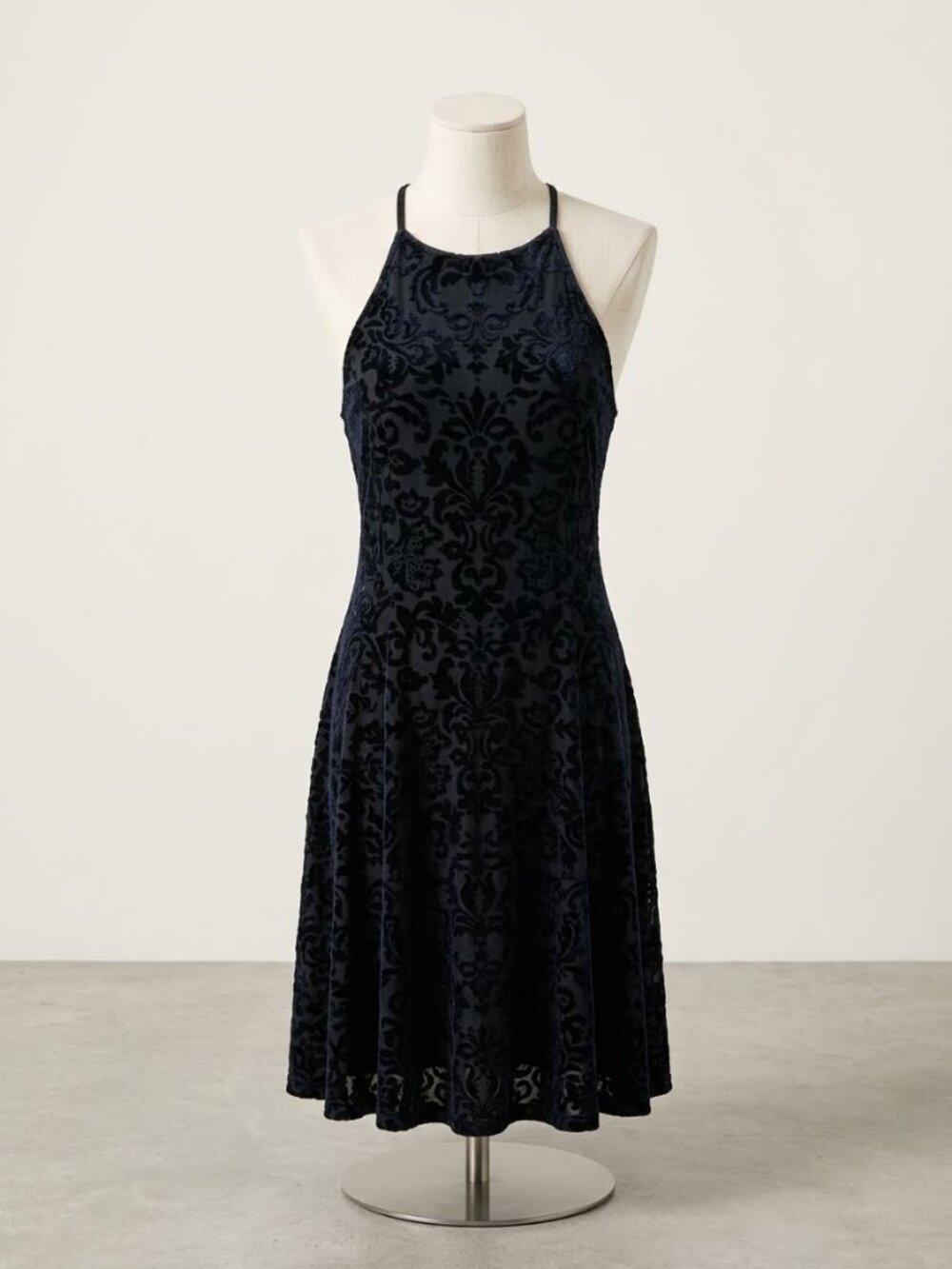 Necessary Objects Y2K High Neck Velvet Burnout Fit and Flare Dress Size Medium